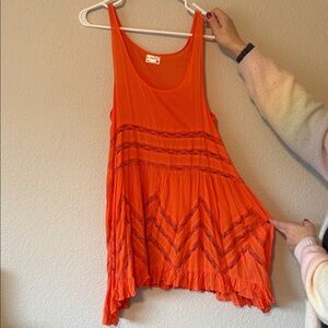Orange Sleeveless Dress with Chevron Pattern